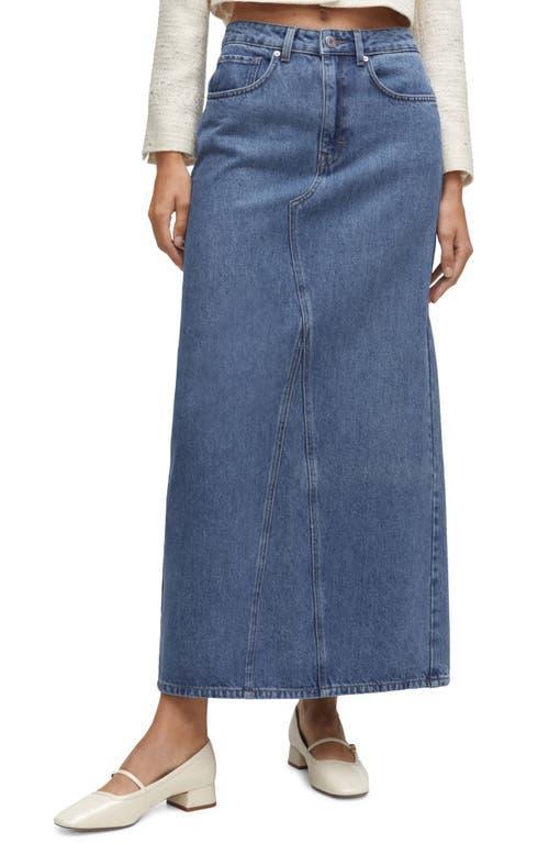 Mango raw hem detail denim maxi skirt Product Image