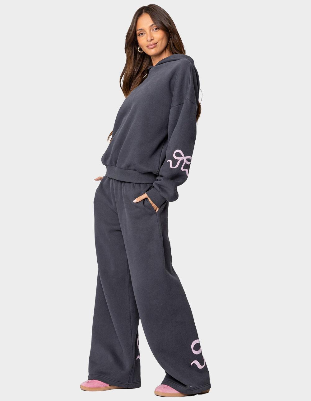 EDIKTED Bonney Bow Detail Sweatpants - GRAY Product Image