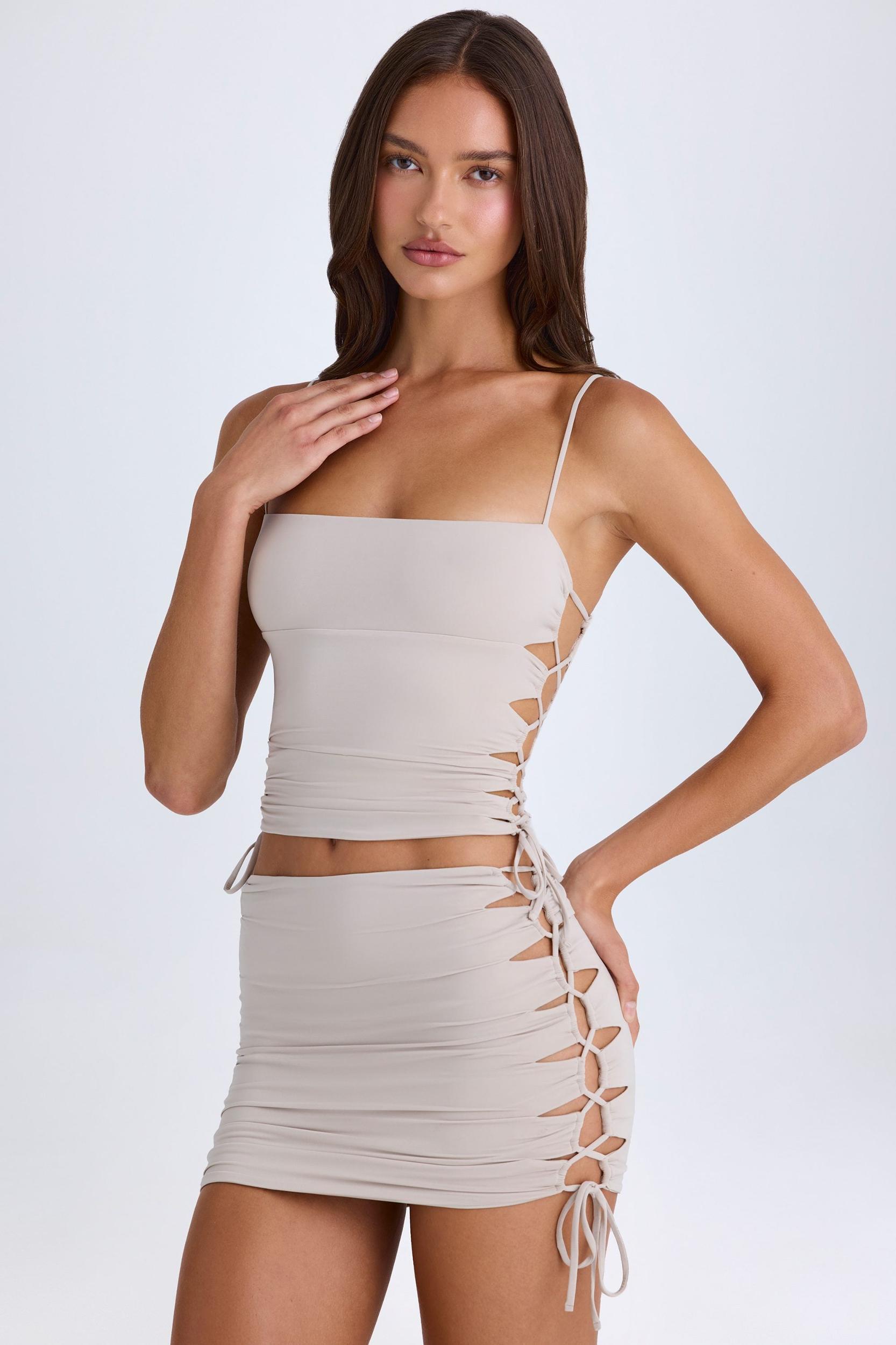 Ruched Cut-Out Top in Taupe Product Image