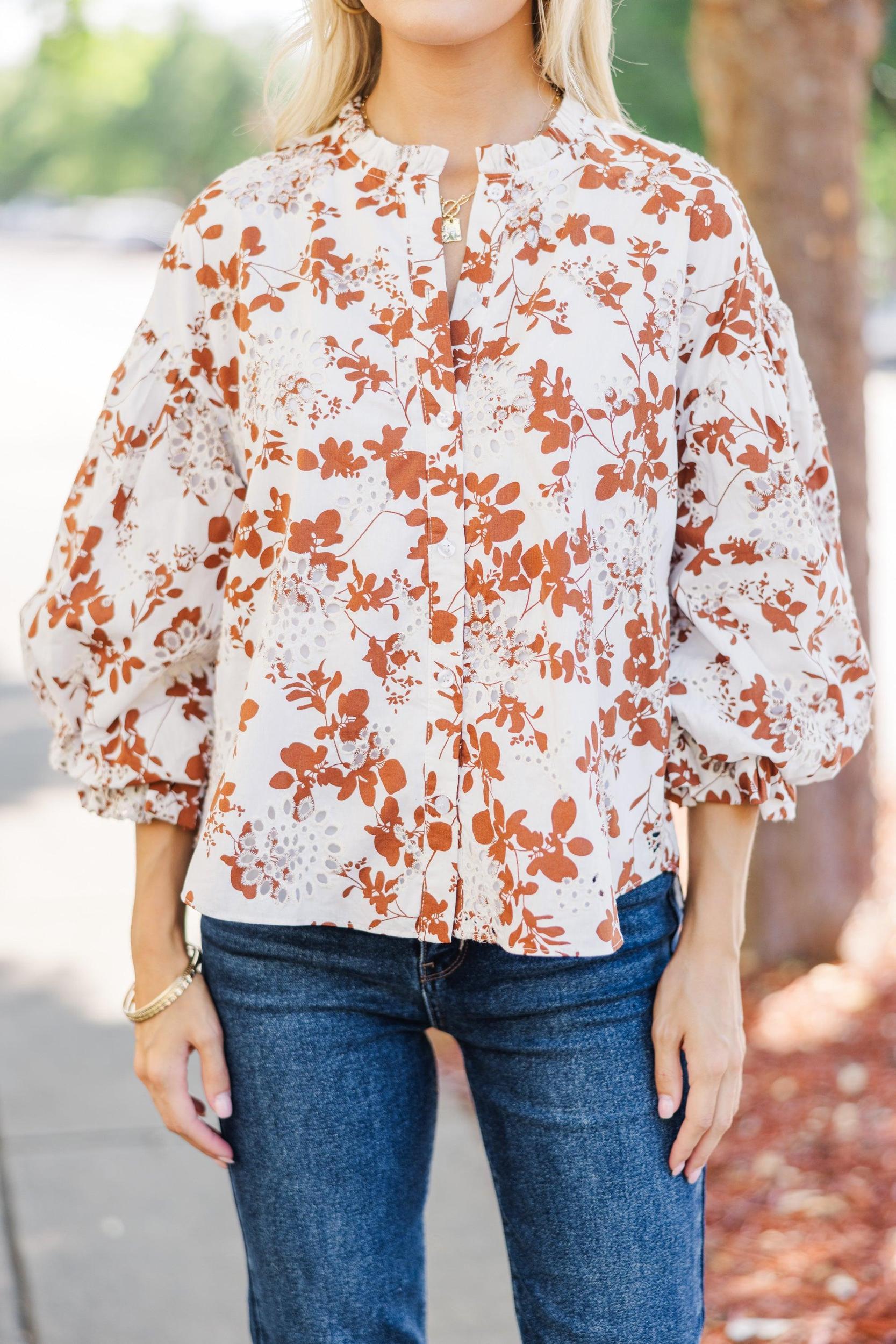 Take Your Turn Rust Orange Textured Blouse Female Product Image