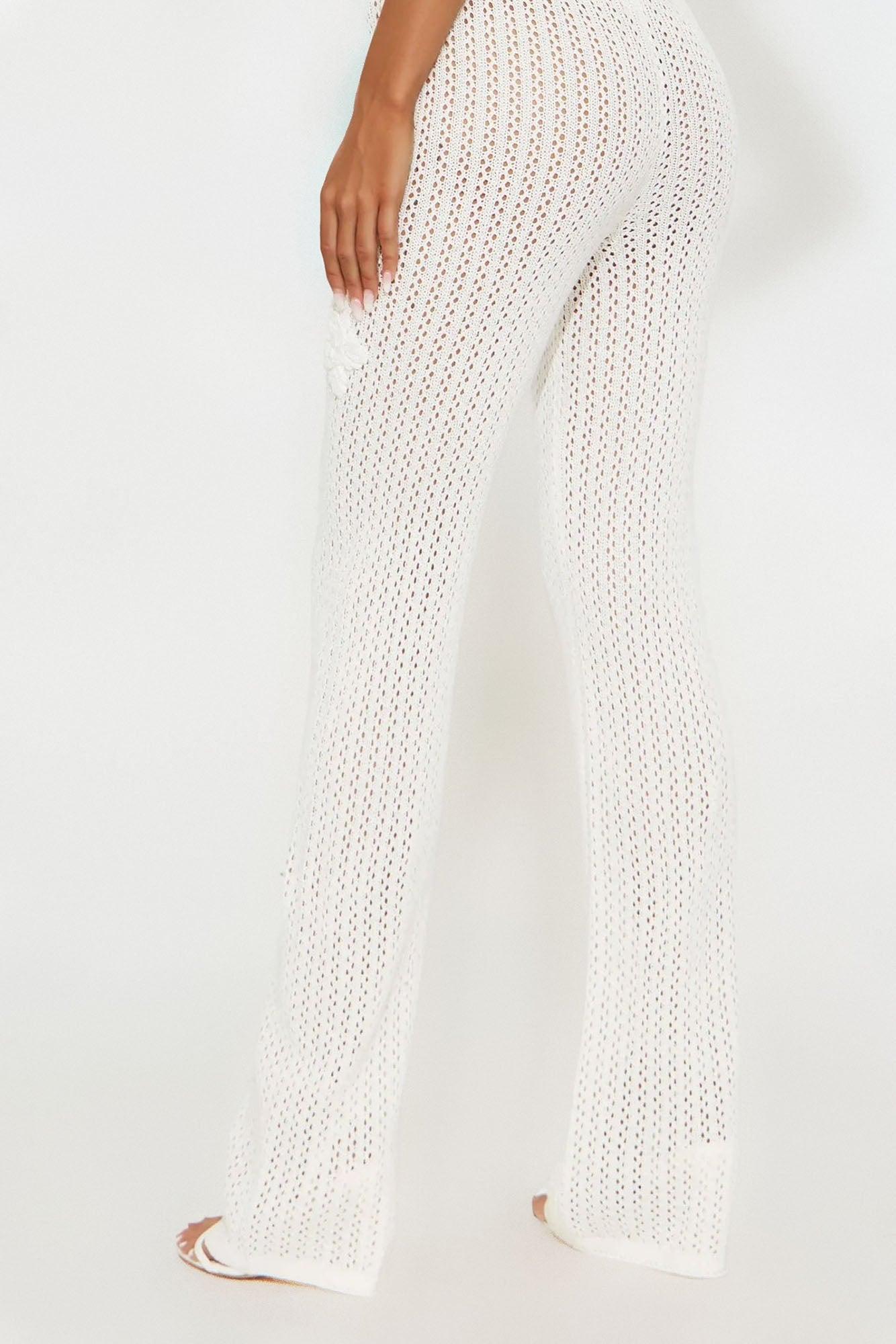 Island Breeze Embroidered Crochet Flare Pant - Cream Product Image