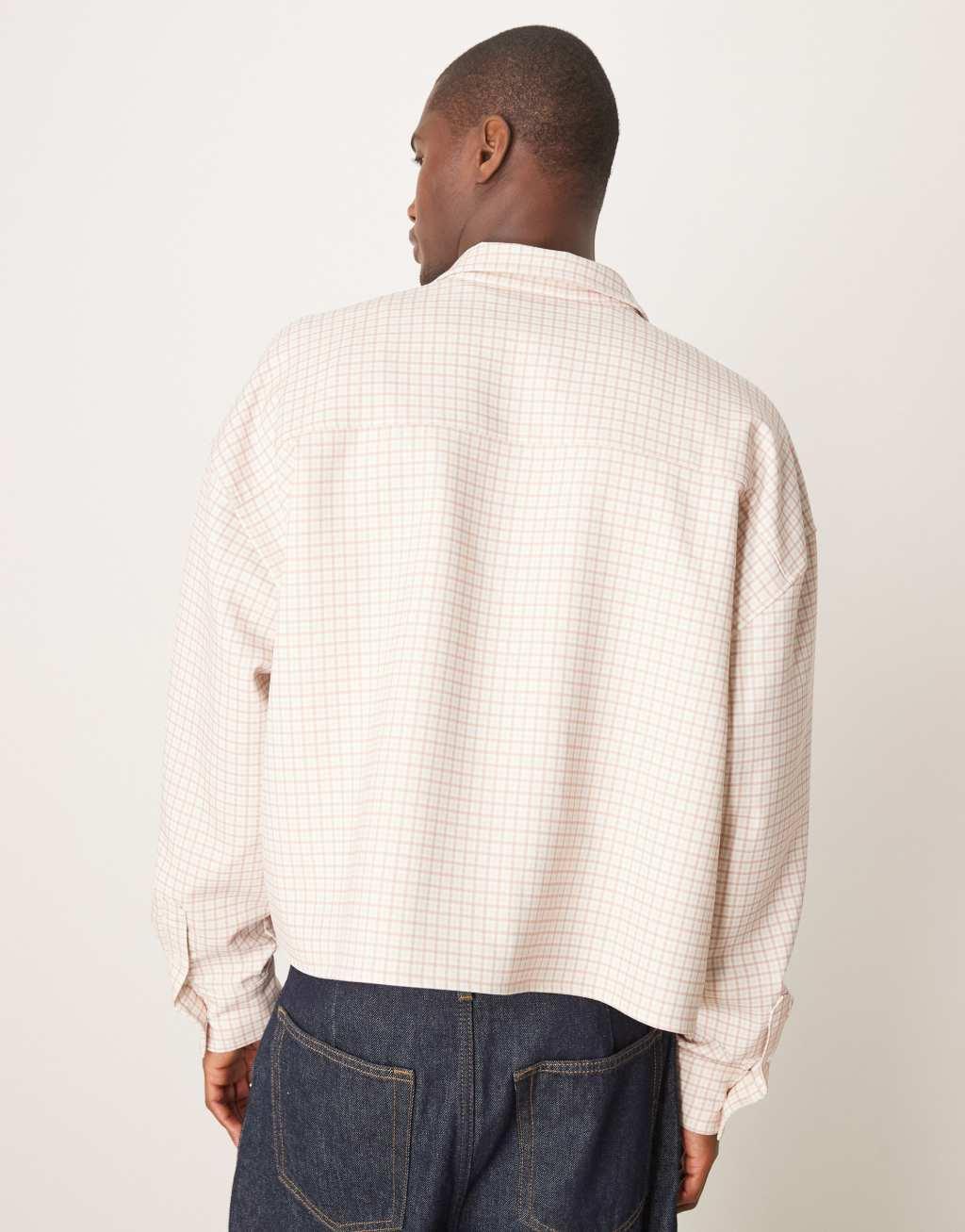 ASOS DESIGN volume oversized boxy shirt in pink plaid Product Image