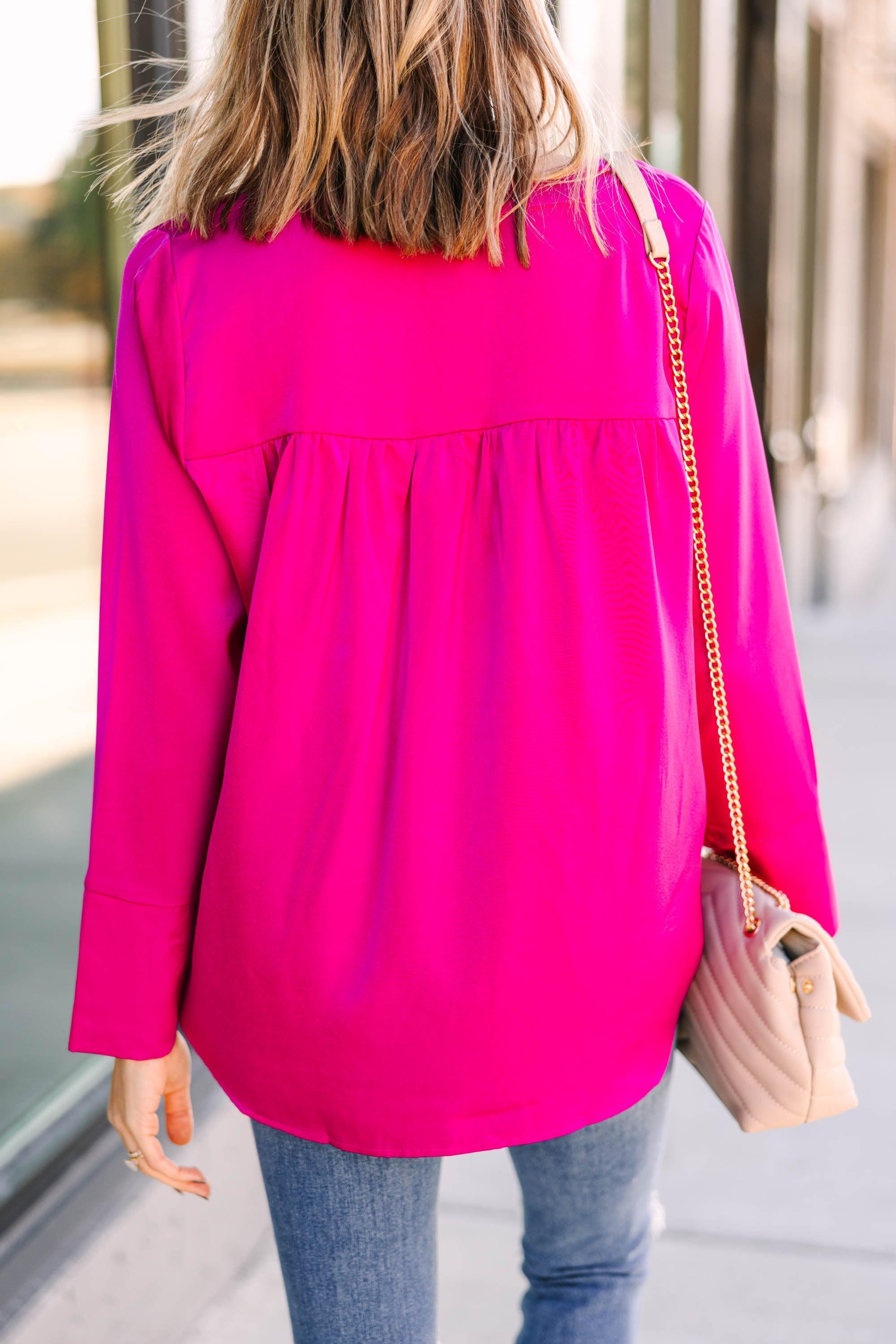 Remind Me Later Magenta Pink Satin Blouse Female Product Image