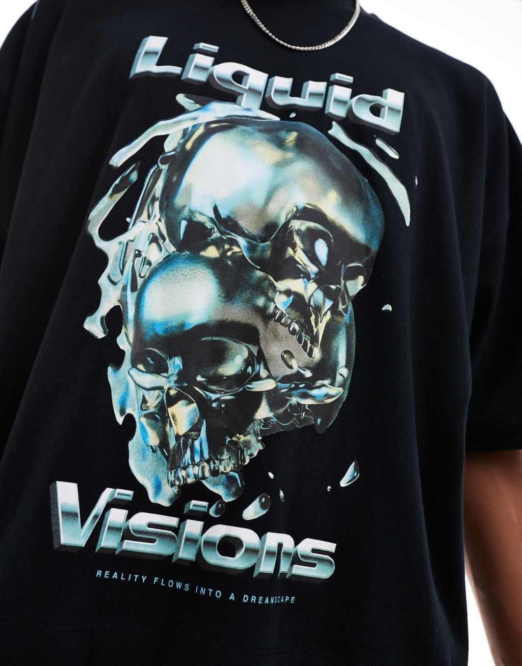 ASOS DESIGN extreme oversized t-shirt in heavyweight 220gsm black with front print Product Image