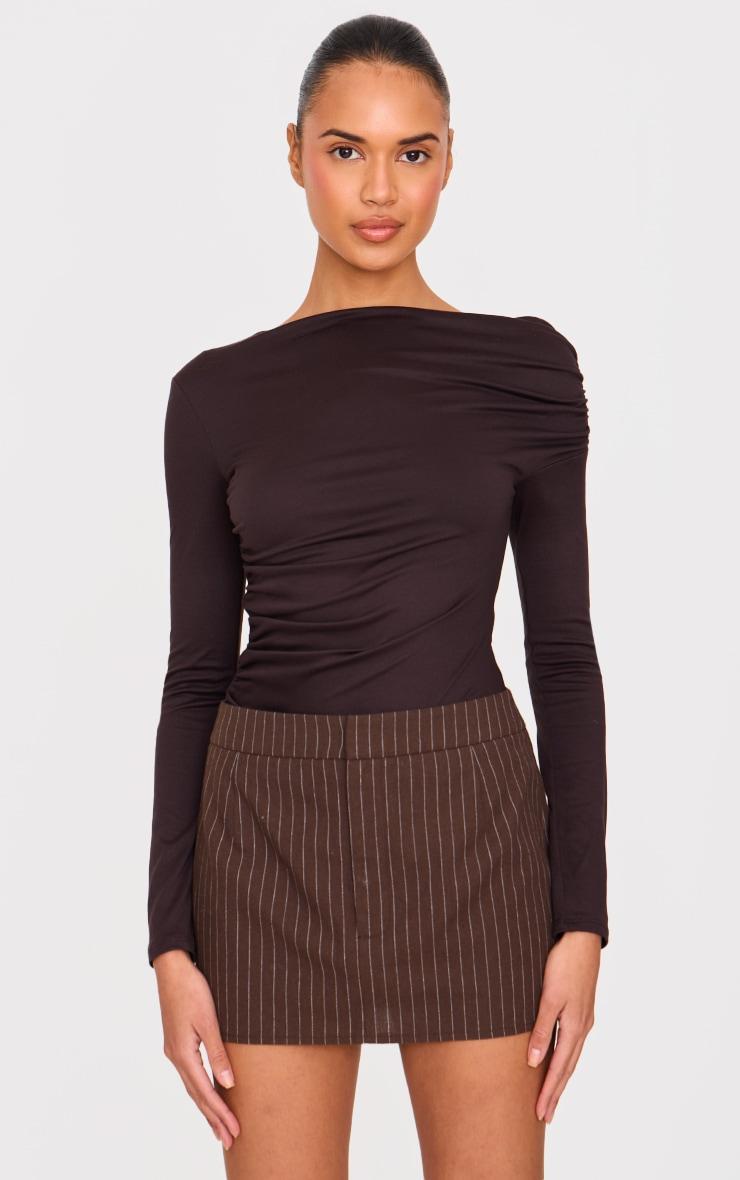 Chocolate Woven Stripe Mini Skirt Product Image