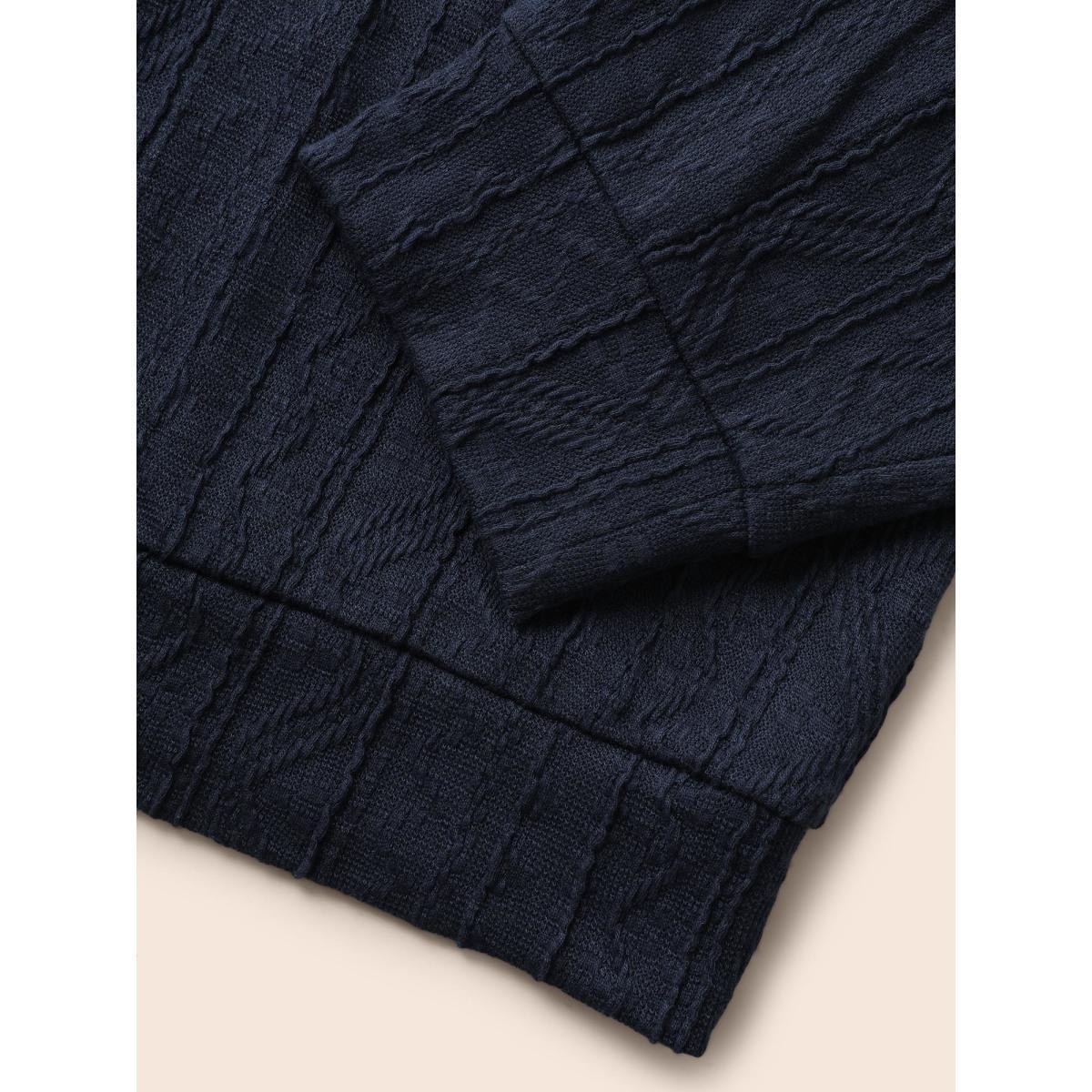 Plus Size Plain Textured Hooded Drawstring Sweatshirt Women Blue Casual Elastic cuffs Hooded Everyday Sweatshirts BloomChic 28/5X Product Image