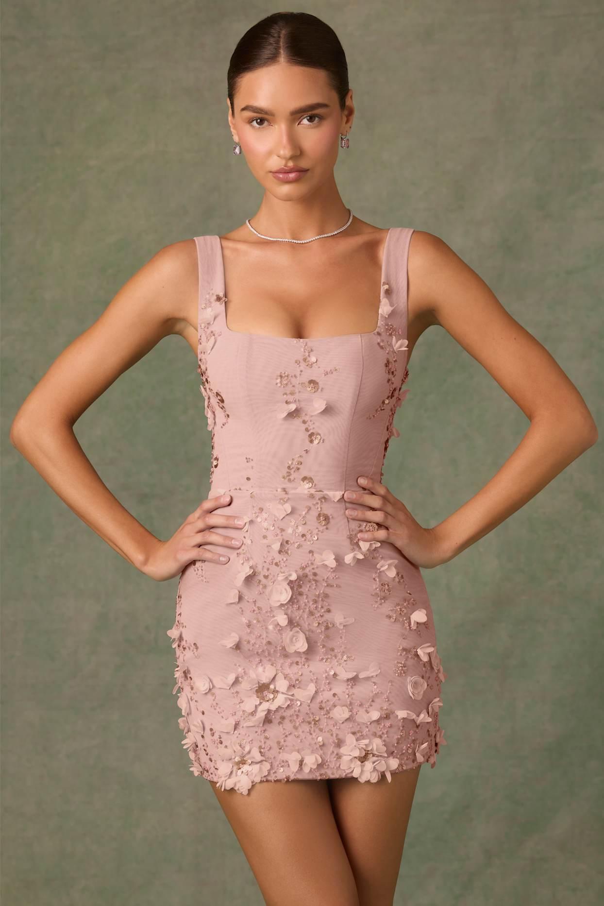 Embellished Corset Mini Dress in Dusty Rose Product Image