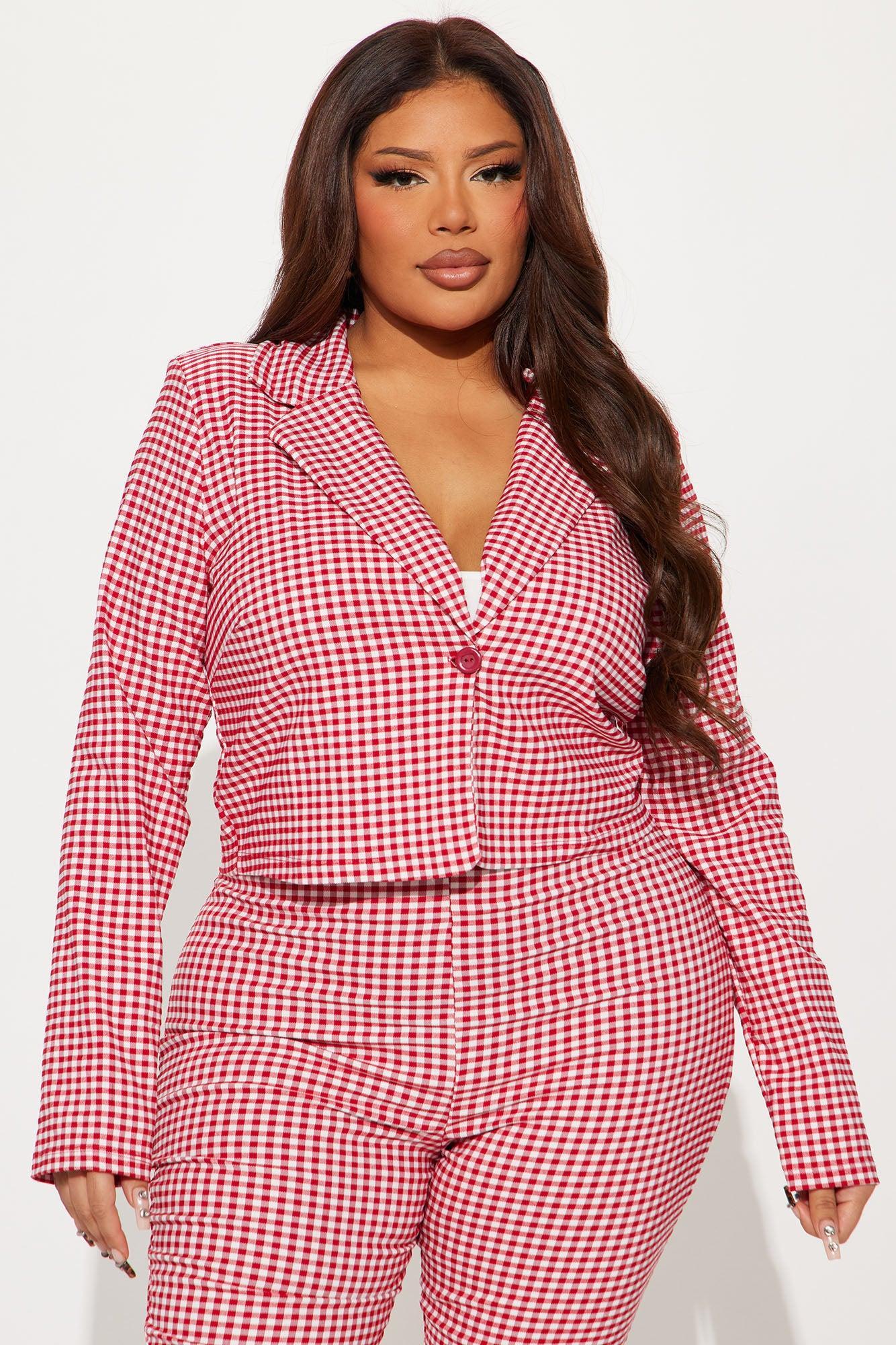 Mariana Gingham Blazer Capri Set - Red/combo Product Image