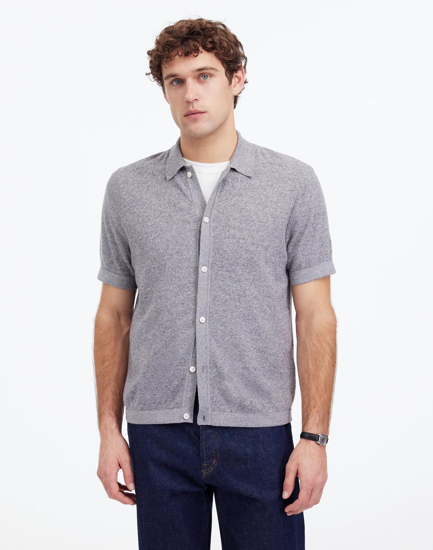 Marled Cotton Button-Up Sweater Polo Product Image