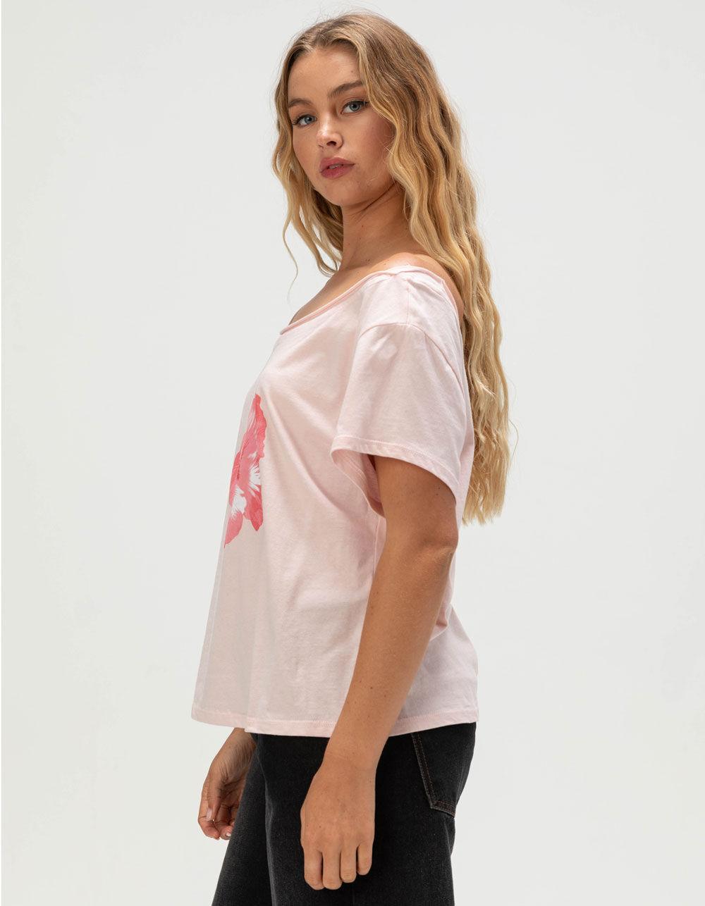 RSQ Womens Off The Shoulder Hibiscus Tee - PINK Product Image