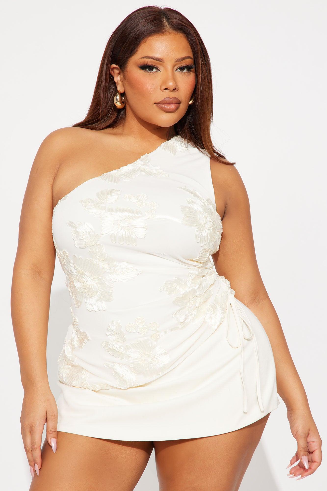 Floral Glow One Shoulder Asymmetrical Top - Ivory Product Image