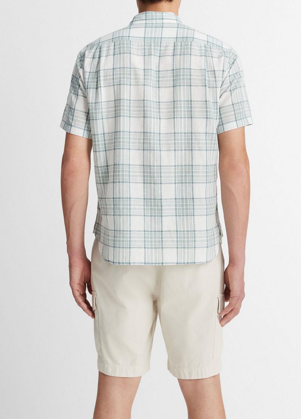 Mens Kino Plaid Linen-cotton Short-Sleeve Shirt, Mirage Teal/optic White, Size XL Vince Product Image