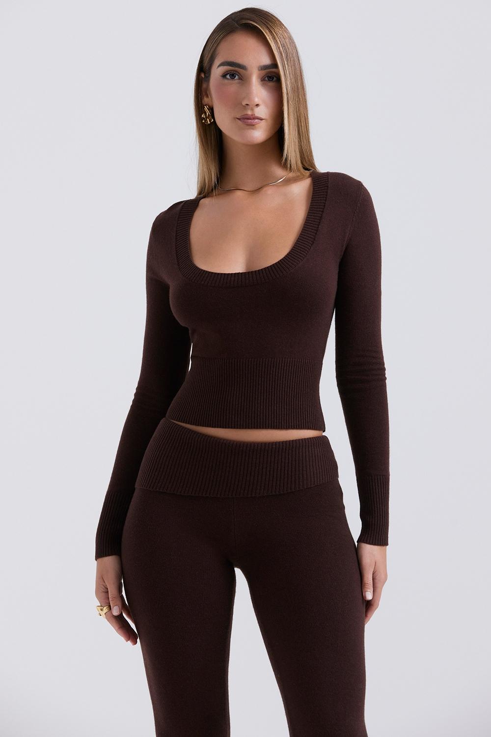Raquel Chocolate Cashmere Blend Scoop Neck Top Product Image