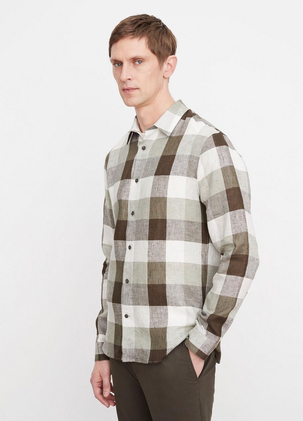 Mens Madrid Buffalo Plaid Linen Long-Sleeve Shirt, Sage/off White, Size S Vince Product Image