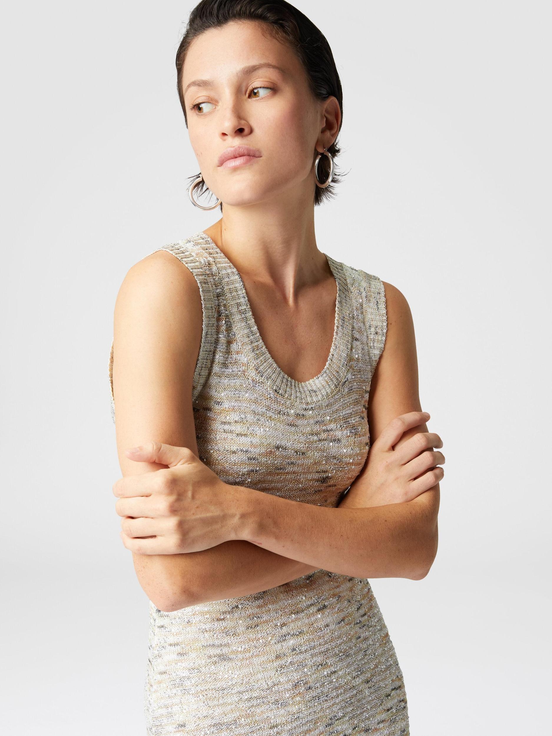 Sleeveless mini-dress in slub knit with sequins Product Image