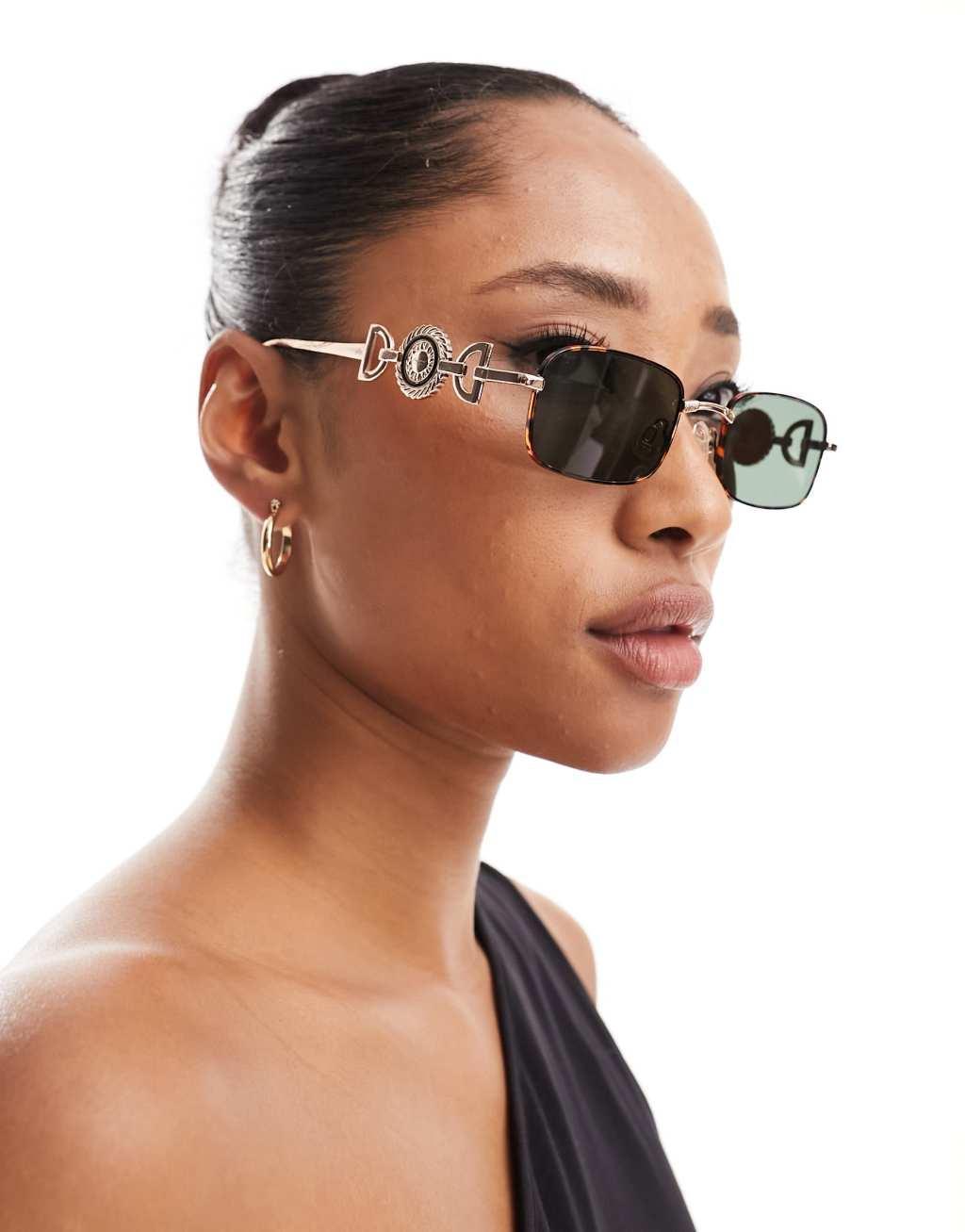 Reclaimed Vintage unisex 90s rectangle wire sunglasses in tort Product Image