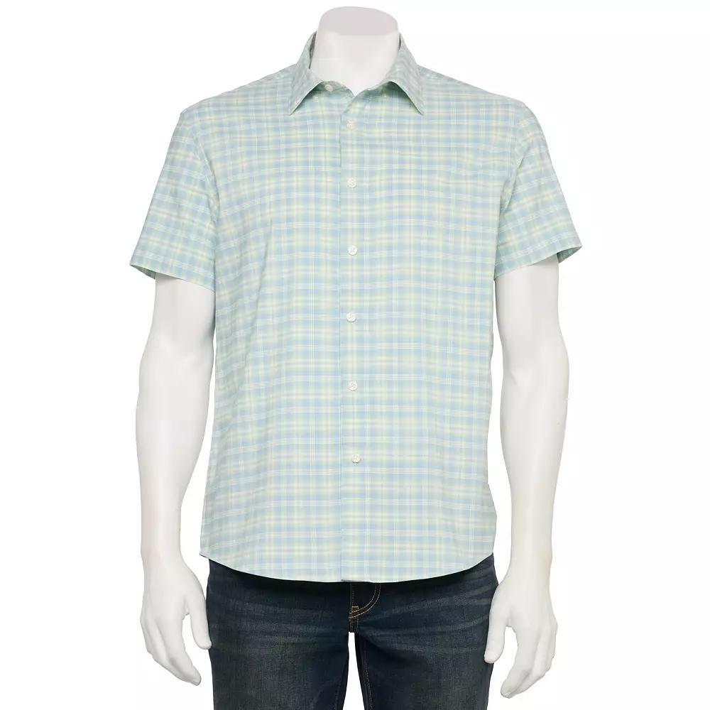 Men's Sonoma Goods For Life® Adaptive Short Sleeve Performance Button-Down Shirt, Size: XS, Pro Plaid Green Product Image