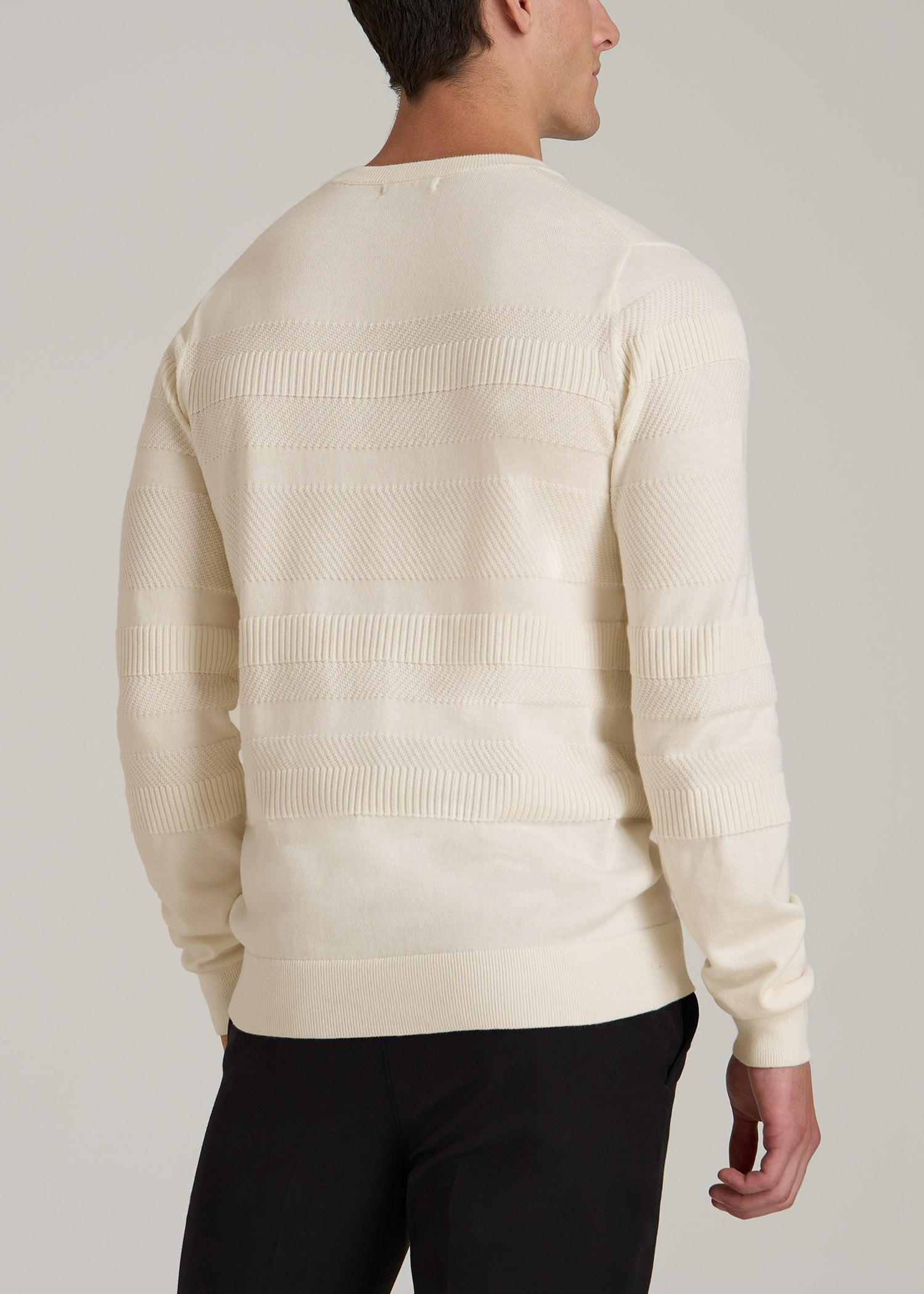 Minimalist Embossed Knit Sweater for Tall Men in Ivory White Product Image