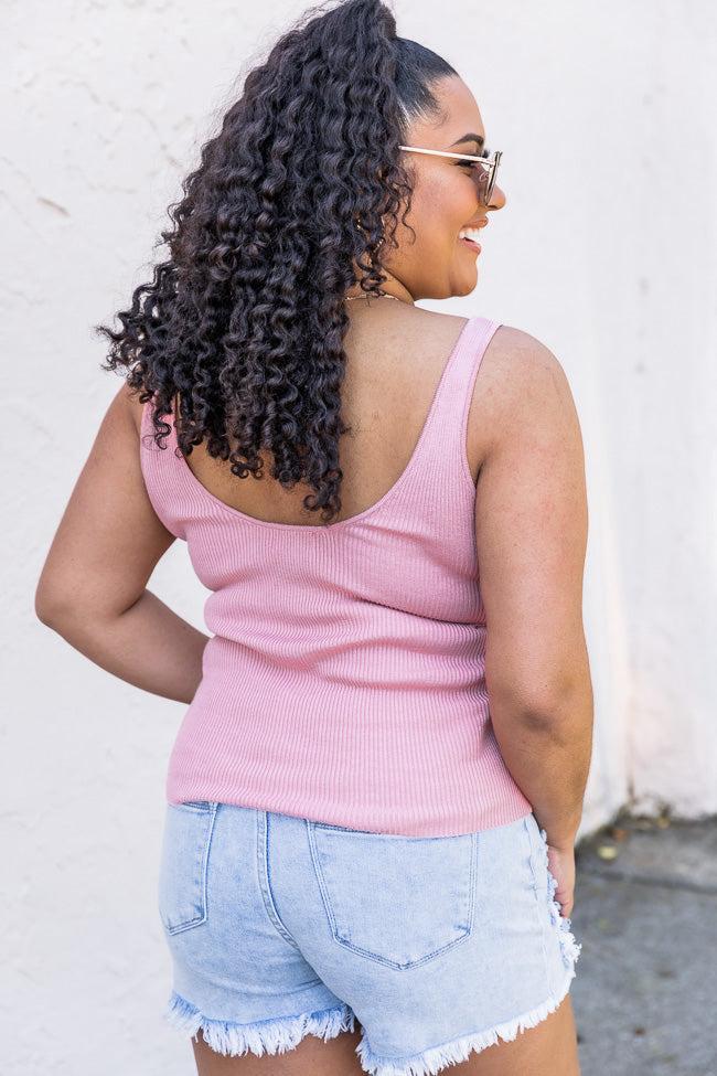 Another Chance Pink Notched V-Neck Sweater Tank FINAL SALE Product Image