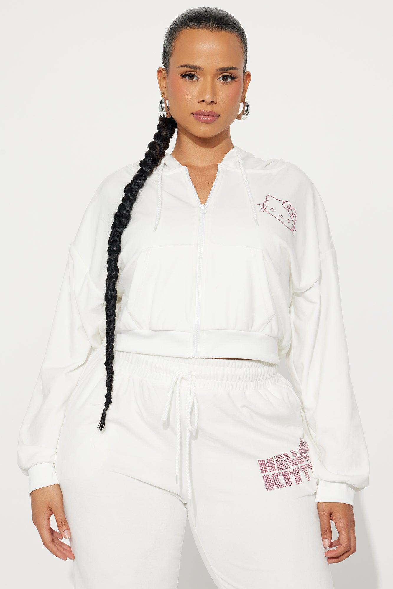 Hello Kitty Rhinestone Velour Zip Hoodie - White Product Image
