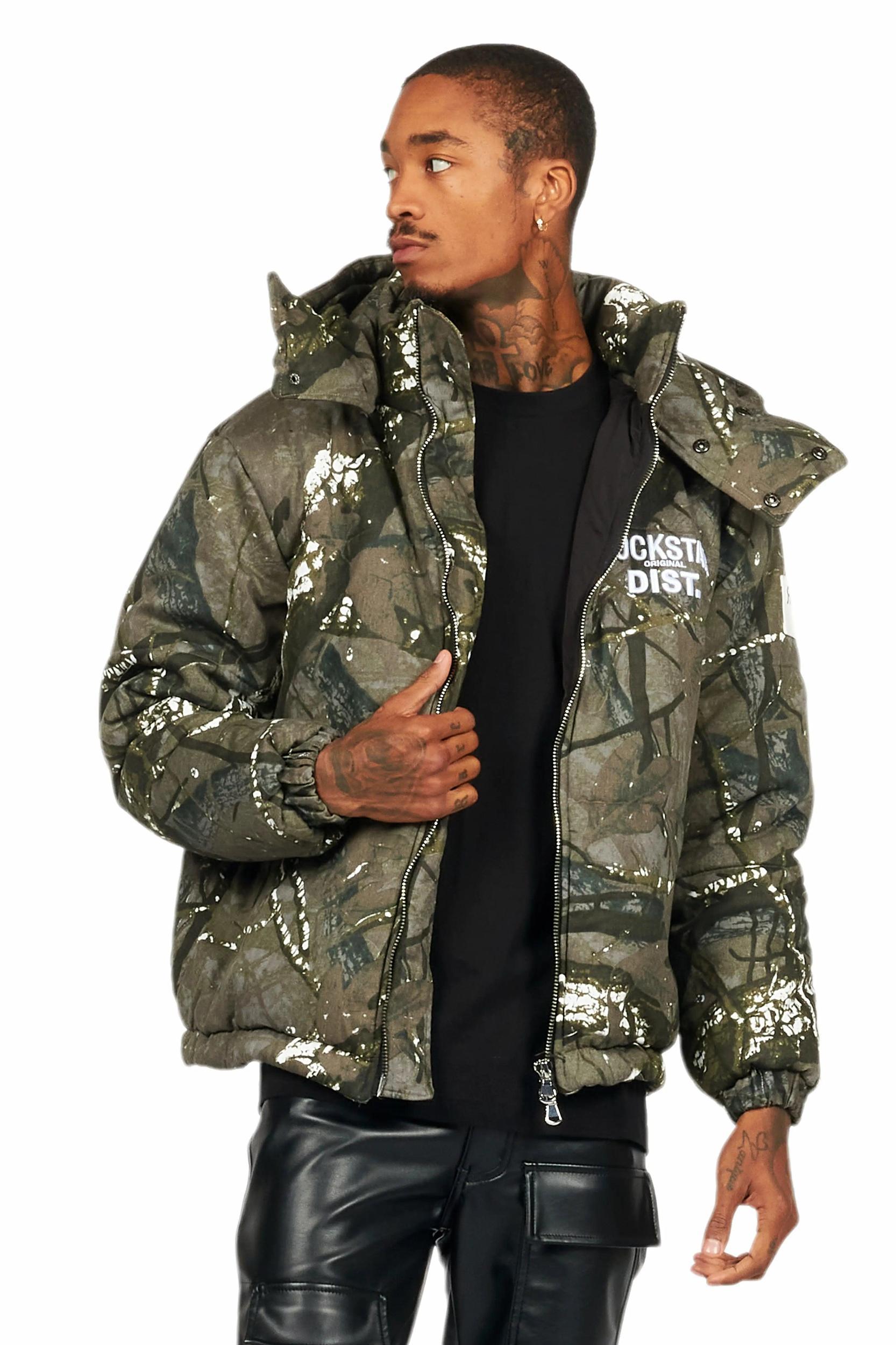 Bevis Grey Tree Camo Puffer Jacket Male Product Image