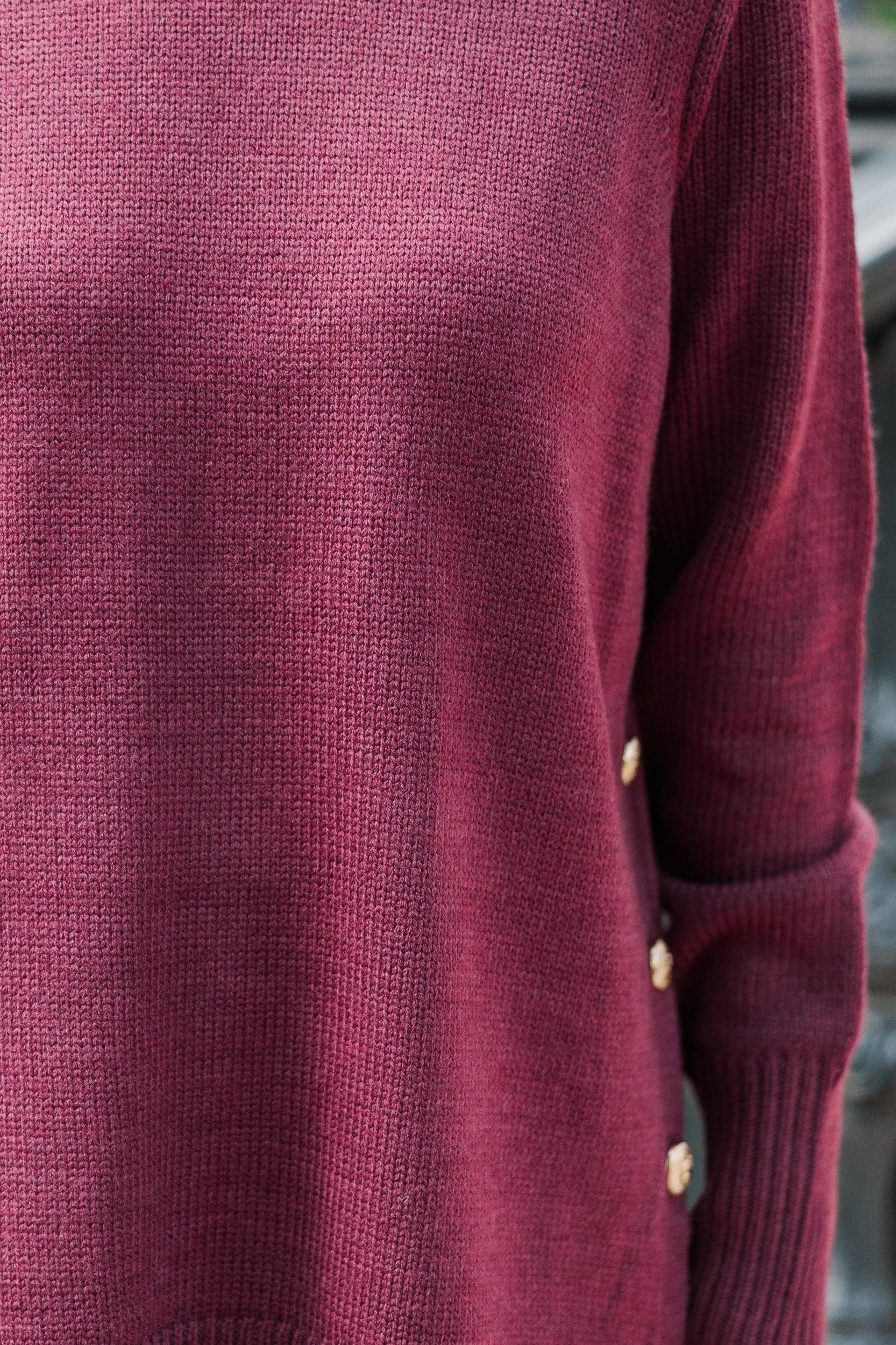 The Slouchy Merlot Side Button Sweater Female Product Image