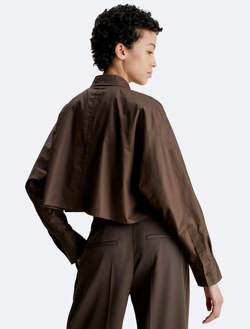 Calvin Klein Women's Cropped Dolman Relaxed Button-Down Shirt - Brown - 42 Product Image