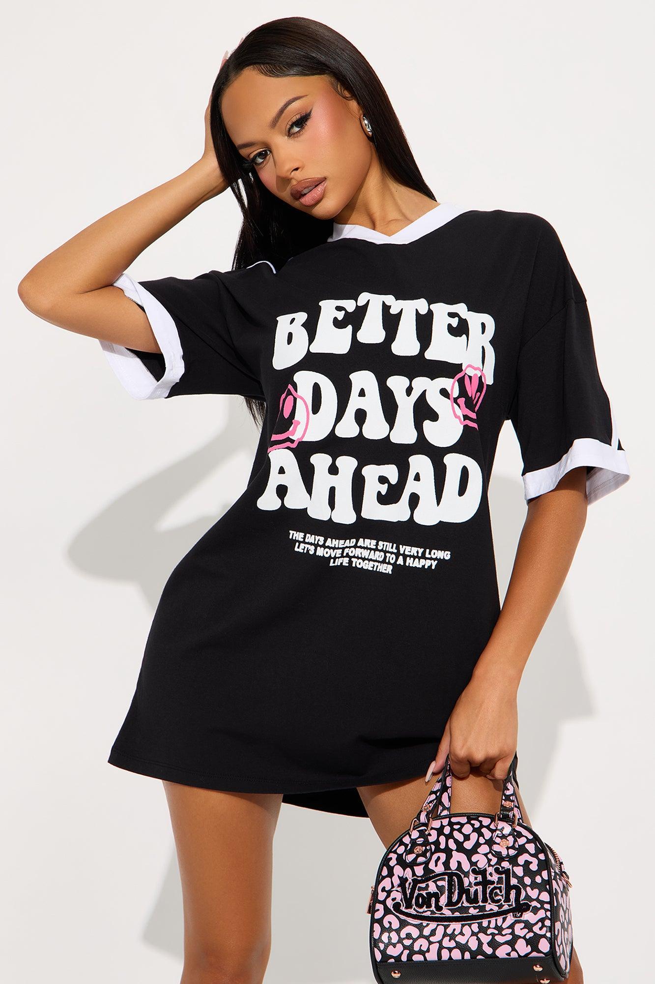 Better Days Ahead T-Shirt Mini Dress - Black/White Product Image