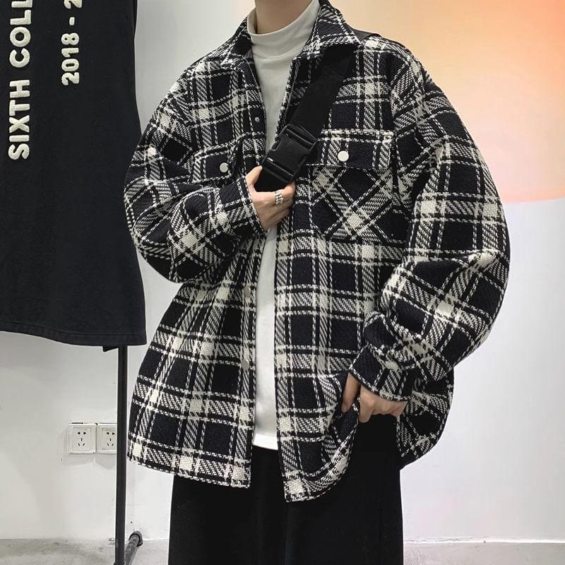 Collar Plaid Button Shacket Product Image