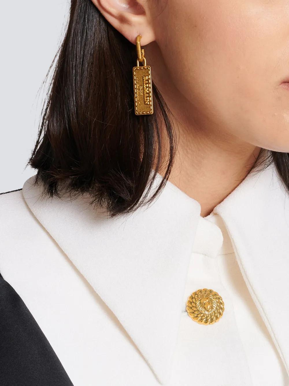 BALMAIN Signature Pendant Earrings In Gold Product Image