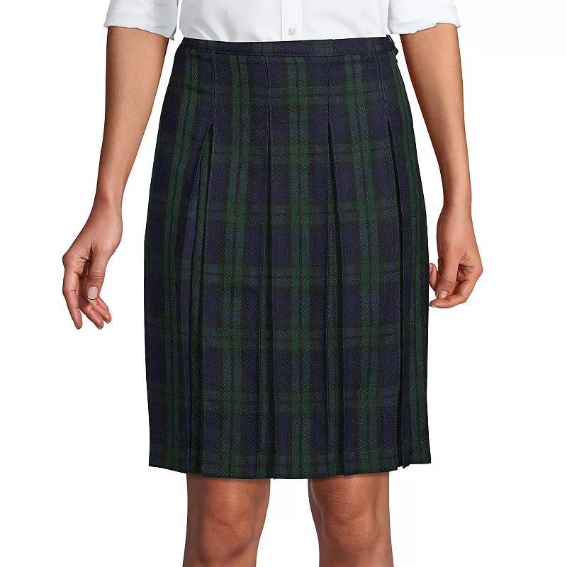 Women's Lands' End School Uniform Plaid Box Pleat Skirt, Size: 2, Clear Blue Plaid Product Image