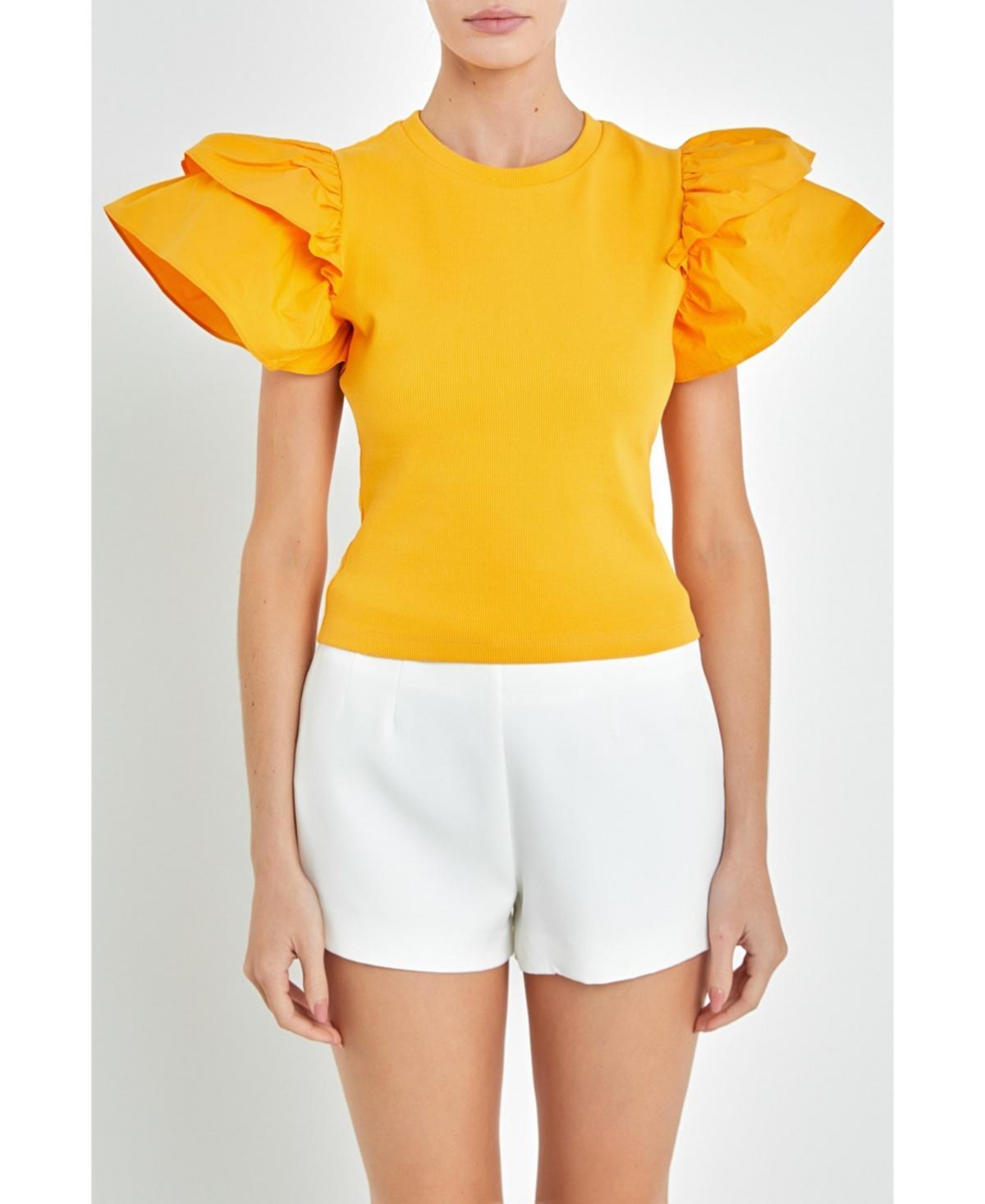 English Factory Womens Mixed Media Ruffled Top Product Image