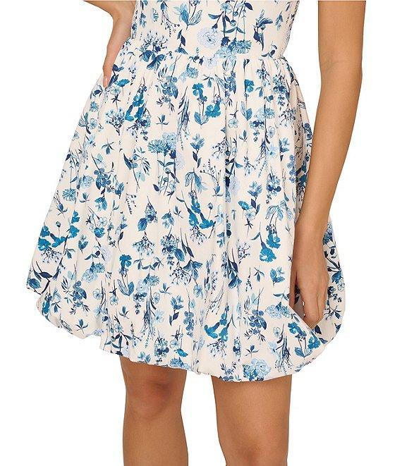 Adrianna Papell Square Neck Floral Printed Cotton Bubble Mini Dress Product Image