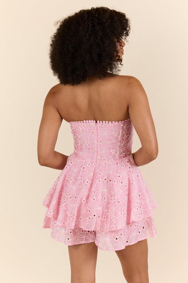 Sunlit Garden Pink Floral Lace Romper SALE Product Image