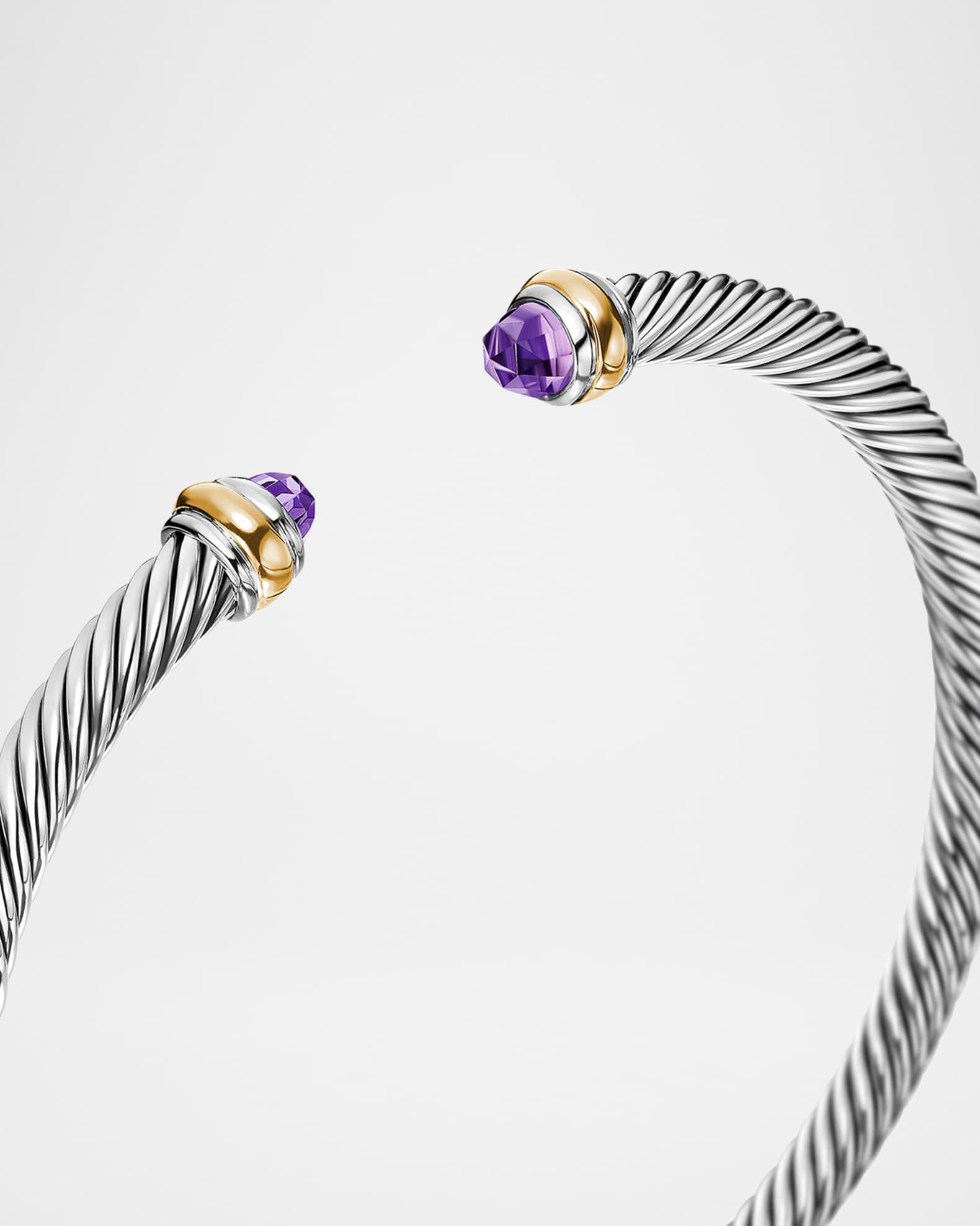 Cable Bracelet with Gemstone in Silver with 18K Gold, 4mm Product Image