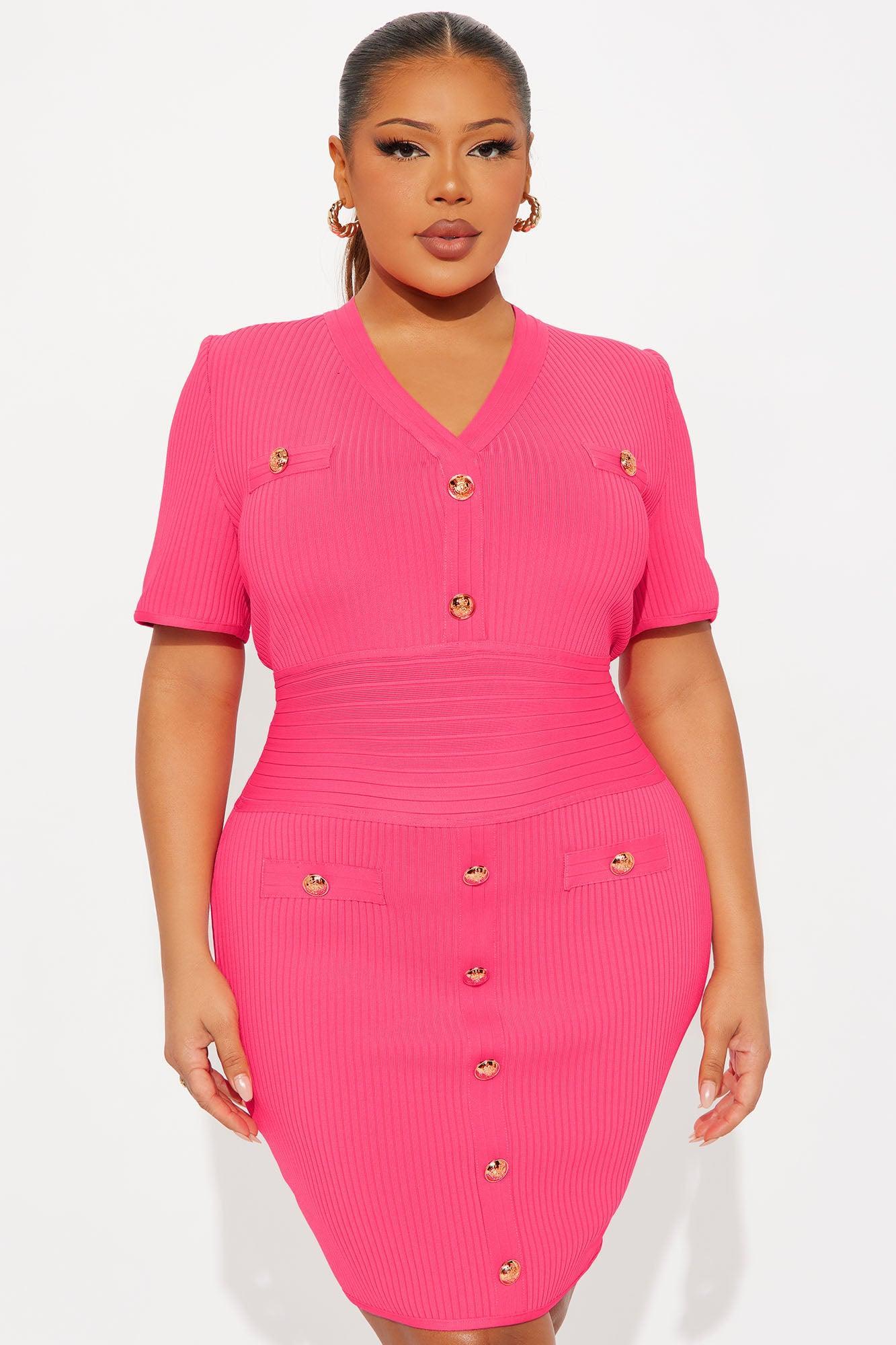 Brielle Button Short Sleeve Bandage Mini Dress - Hot Pink Product Image