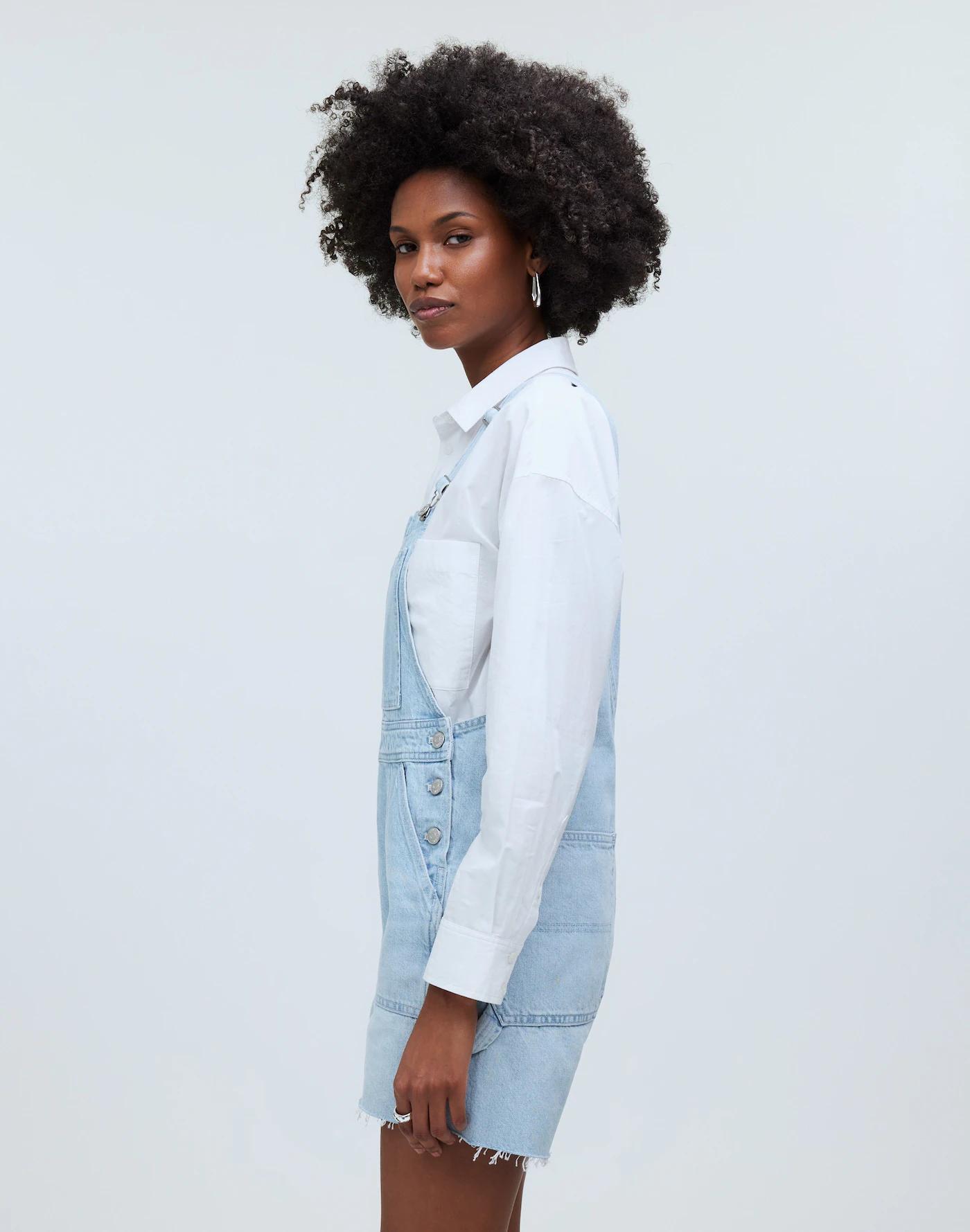 Denim Oversized Carpenter Shortalls in Chapin Wash: Raw-Hem Edition Product Image