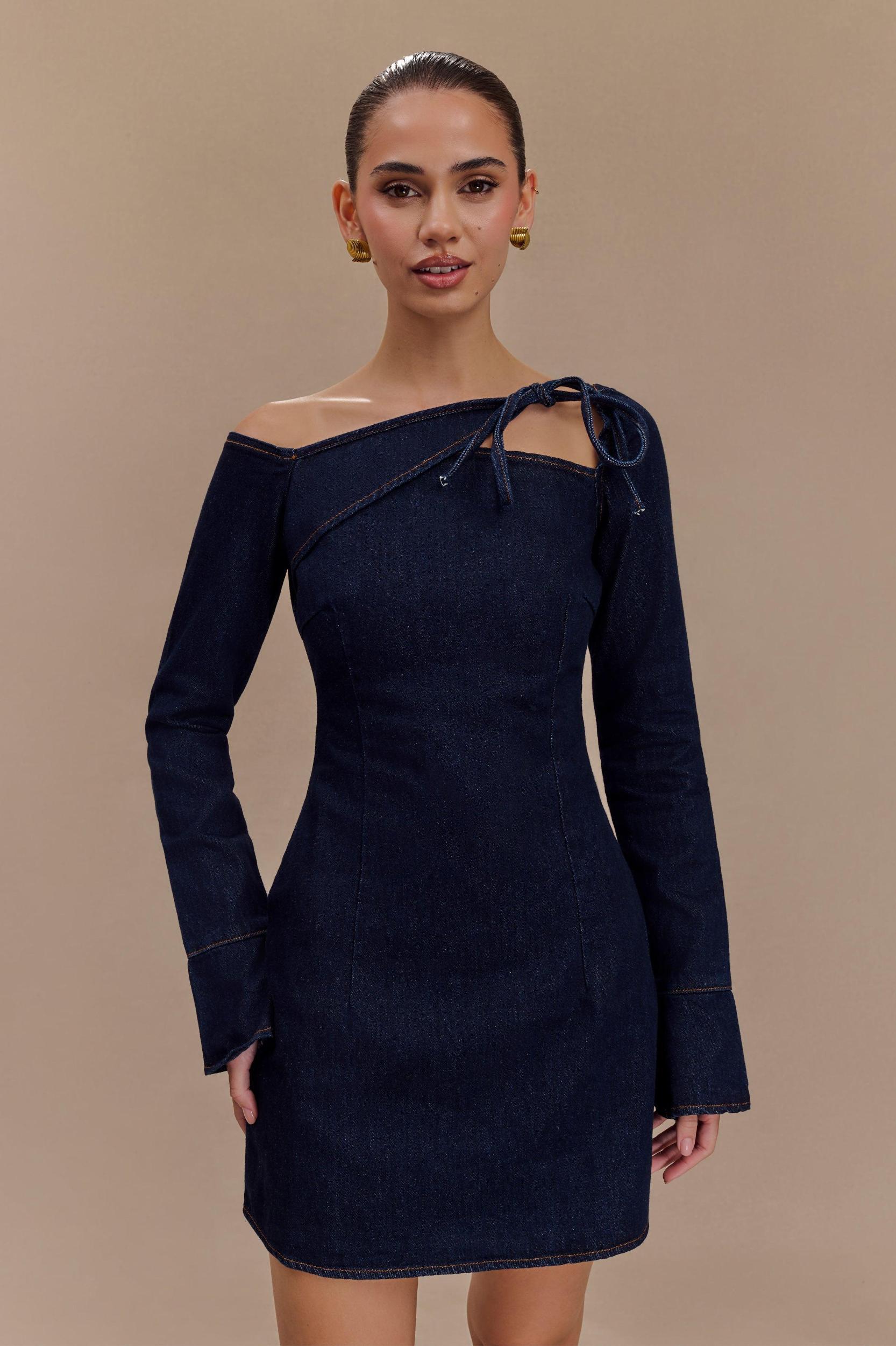 Cece Denim Mini Dress With Ties - Indigo Blue Product Image
