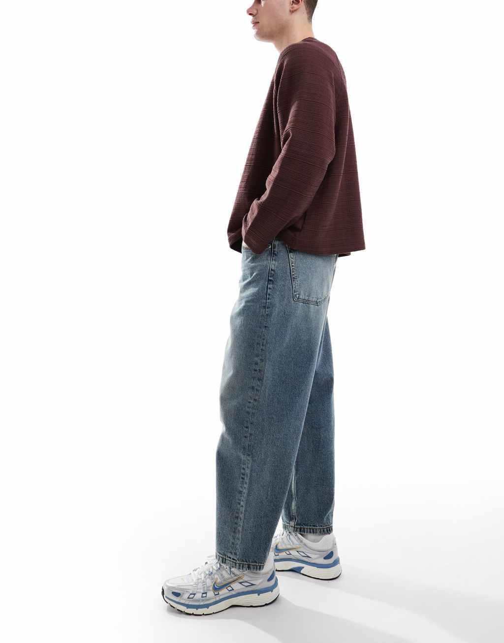 ASOS DESIGN barrel fit jeans in vintage light wash blue Product Image