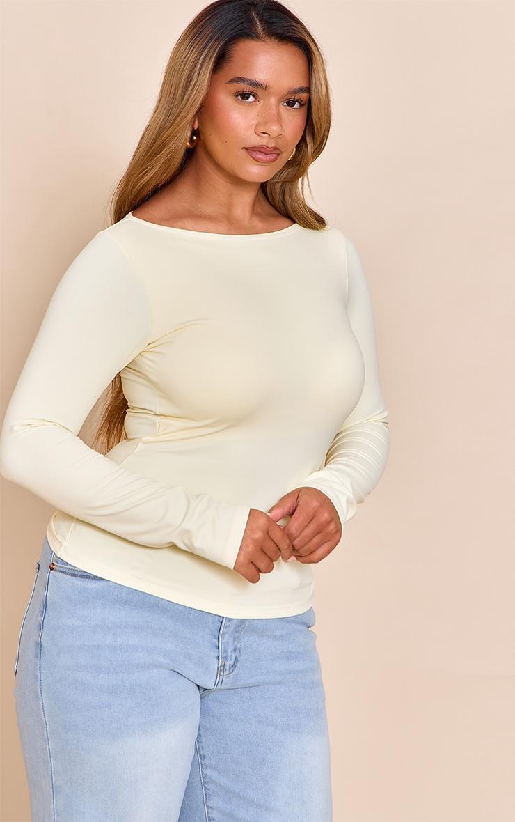 Shape Butter Cream Built In Bra Sculpt Boat Neck Long Sleeve Top Product Image