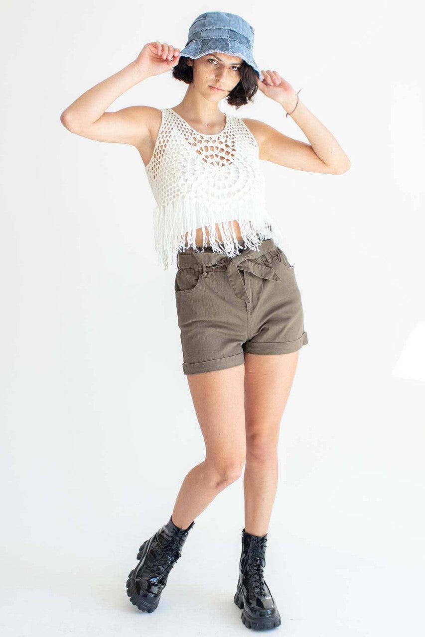 White Mandala Crochet Fringe Top Product Image