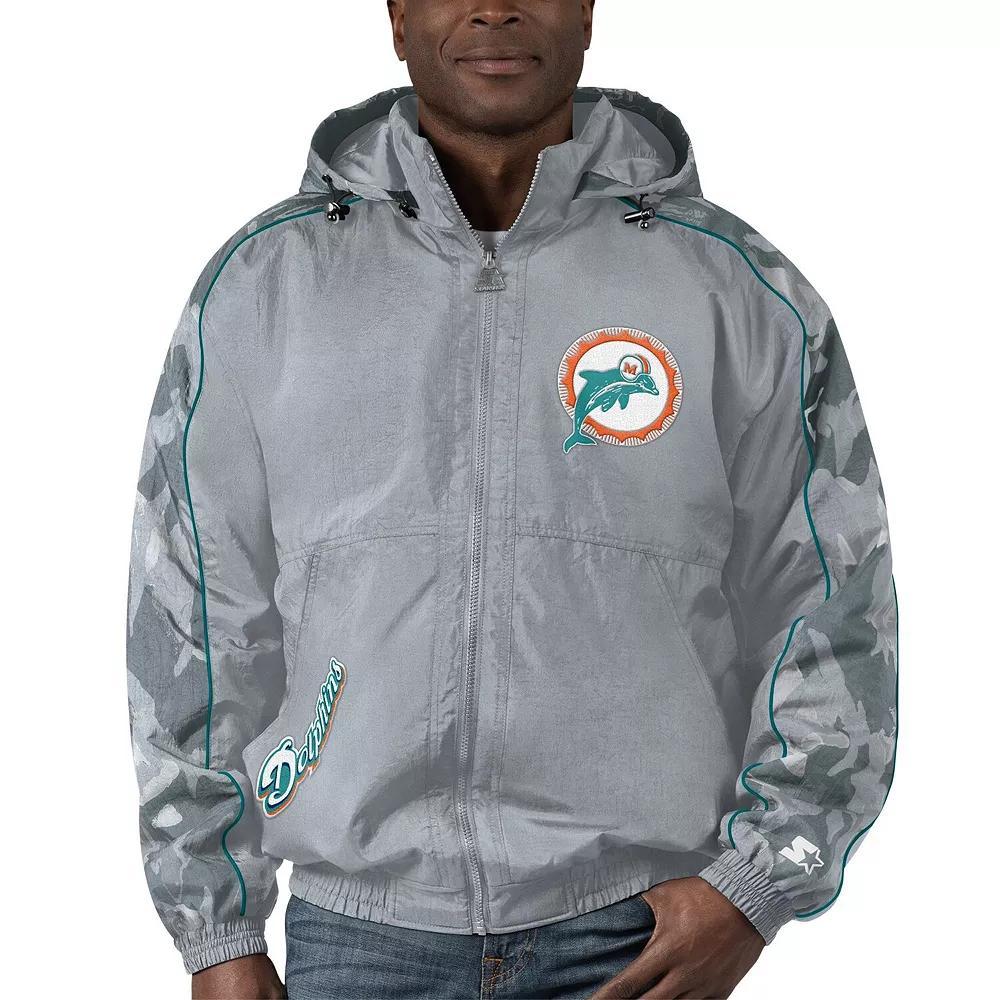 Men's Starter Gray Miami Dolphins Thursday Night Gridiron Throwback Full-Zip Jacket, Size: Medium, Grey Product Image