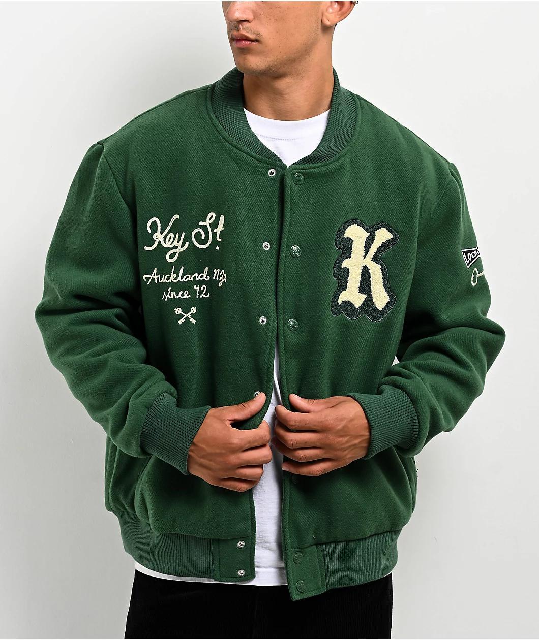 Key Street Parts & Service Green Varsity Jacket Product Image