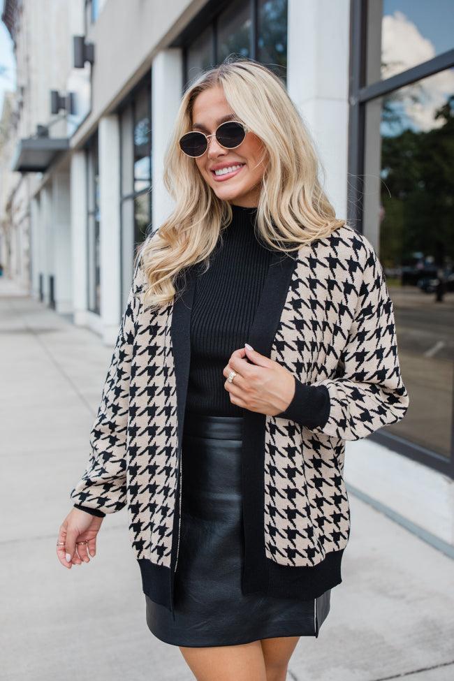 Trying Your Best Tan Houndstooth Cardigan SALE Product Image