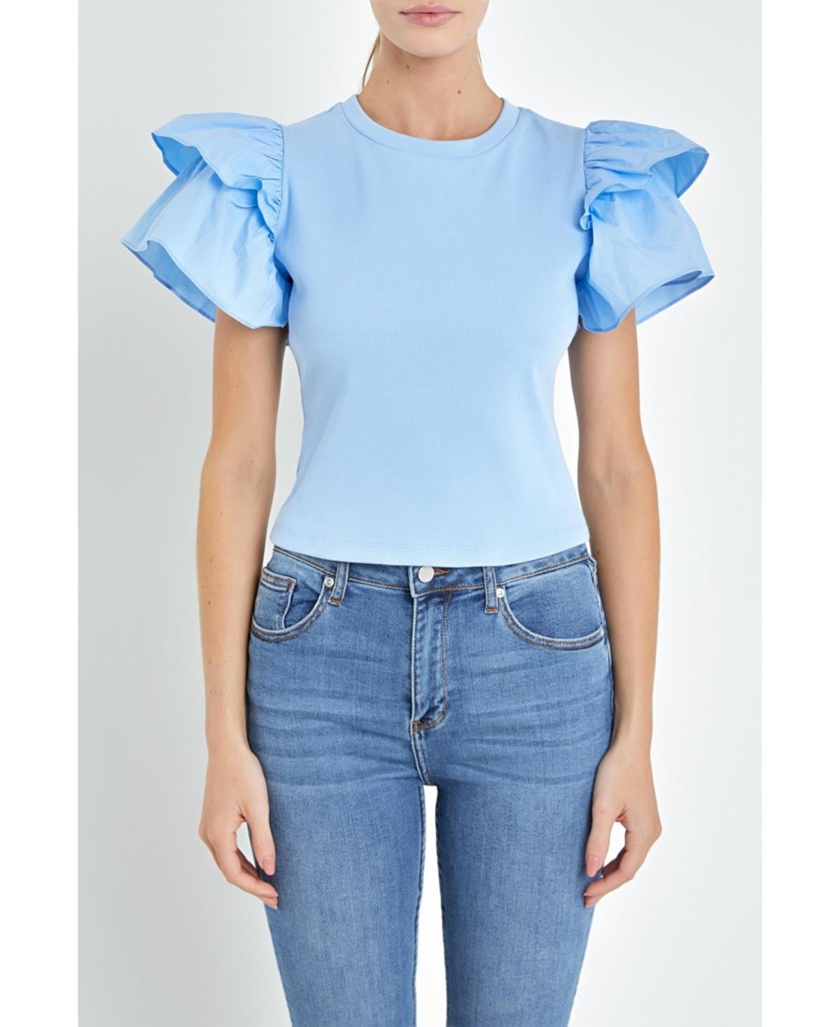 English Factory Womens Mixed Media Ruffled Top Product Image