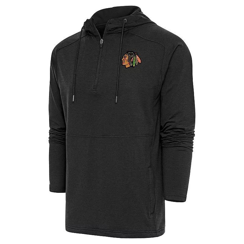 Mens Antigua Heather Black Chicago Blackhawks Spikes Raglan Quarter-Zip Hoodie Product Image
