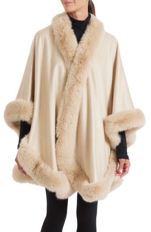Cashmere Cape With Faux Fur Trim Product Image
