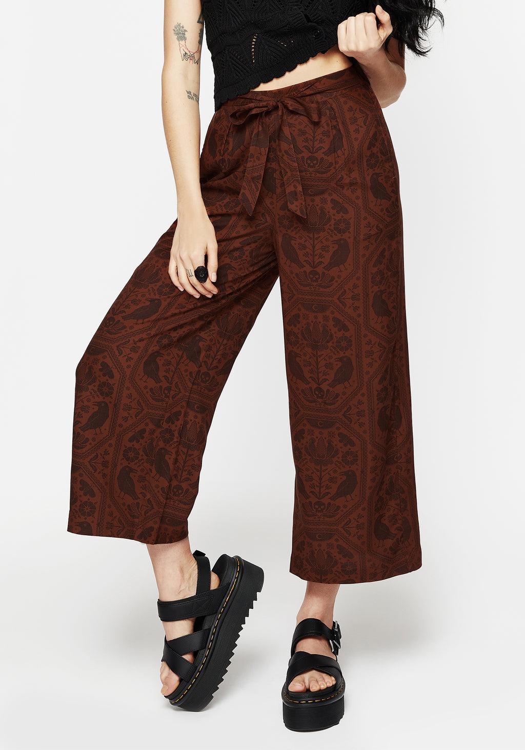 Annabel Tie Waist Wide Leg Culotte Trousers - Rust Product Image