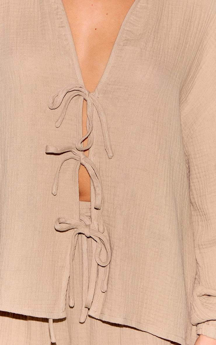 Petite Mushroom Cheesecloth Textured Tie Front Shirt Product Image
