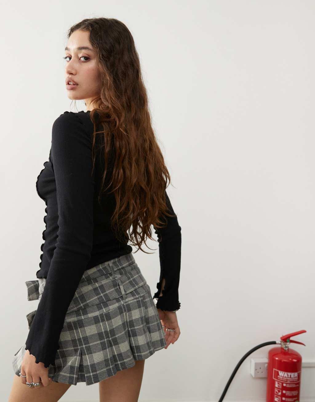 Monki overlock seam detail ribbed jersey top Product Image